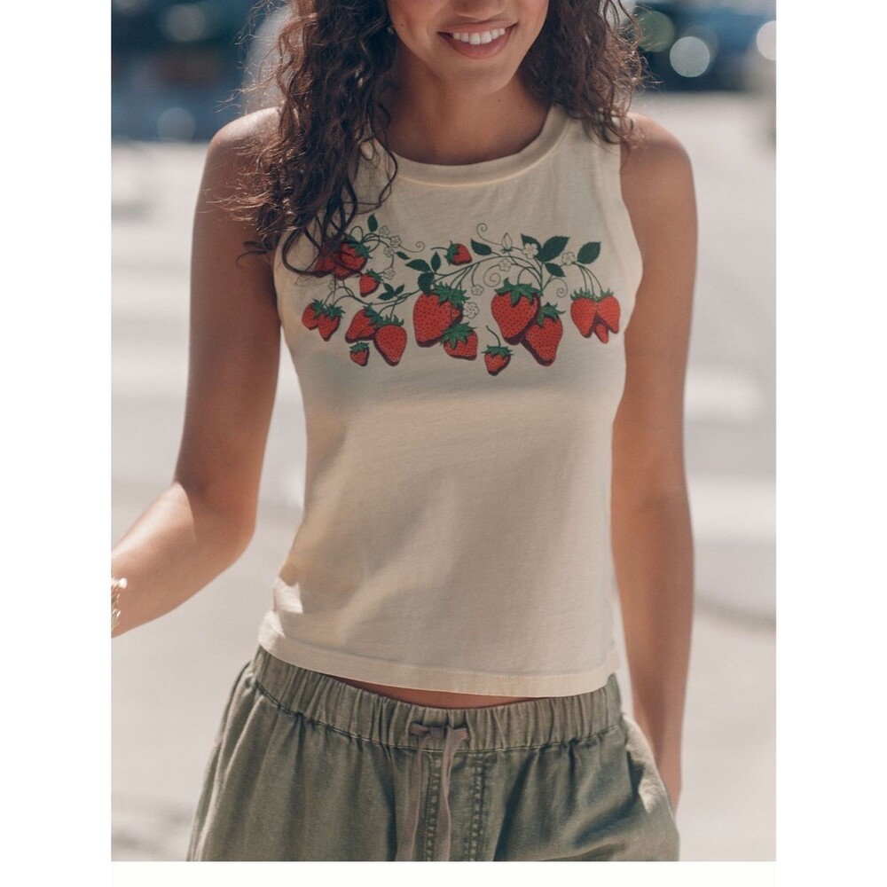 Flow!!! Anthropologie Letluv Strawberry Graphic Tank Top Sz L